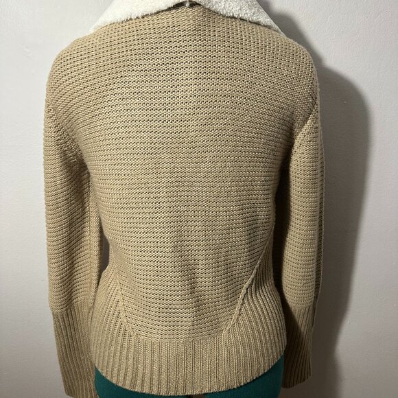 Medium Knox Rose Open Front Faux Suede Shearling Tan Cardigan Sweater Jacket - Picture 2 of 7